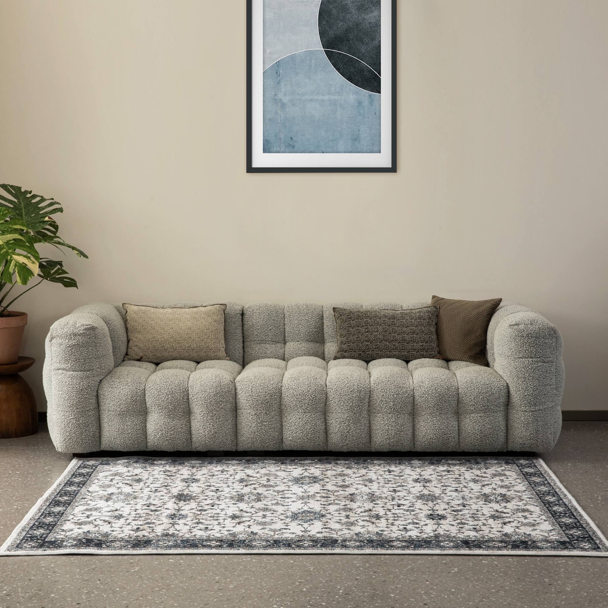 Glitzhome® Ivory & Blue Oriental Area Rug